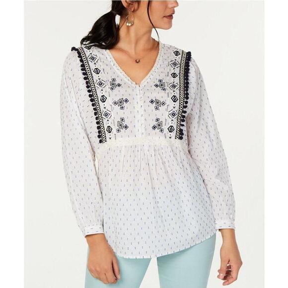 Style & Co Embroidered Clip-Dot Babydoll Top Ivory M - Picture 1 of 2